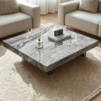 Modern Beige Sintered Stone Square Sleigh Base Coffee Table