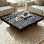 Modern Beige Sintered Stone Square Sleigh Base Coffee Table