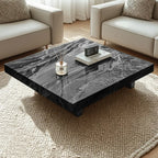 Modern Beige Sintered Stone Square Sleigh Base Coffee Table