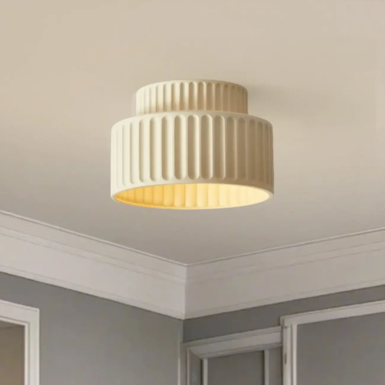 Modern Cylinder Semi Flush Ceiling Light with Plastic Shade