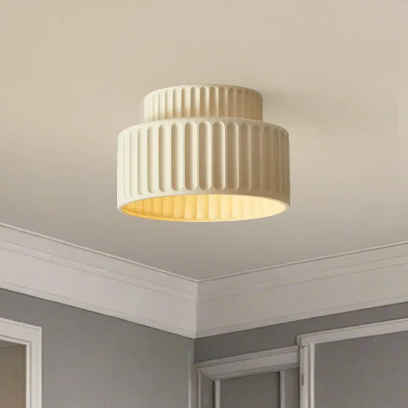 Modern Cylinder Semi Flush Ceiling Light with Plastic Shade