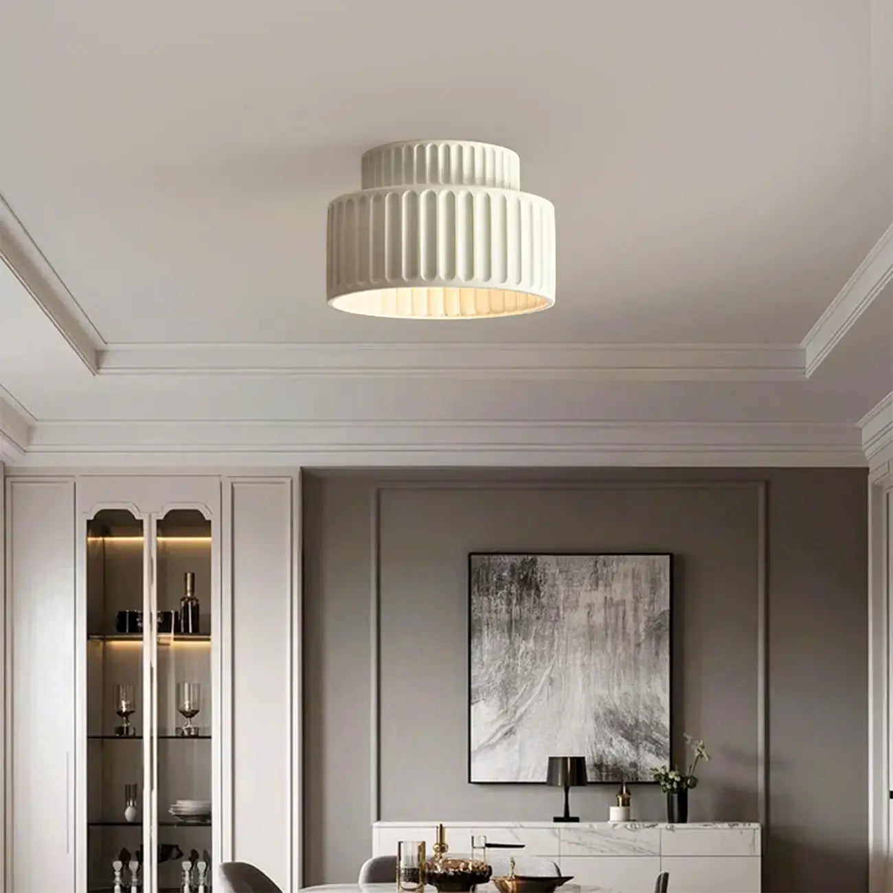 Modern Cylinder Semi Flush Ceiling Light with Plastic Shade