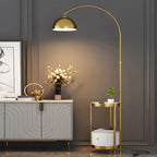 Modern Adjustable Height Metal Arc Floor Lamp with Storage Shelf