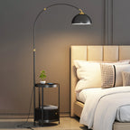Modern Adjustable Height Metal Arc Floor Lamp with Storage Shelf