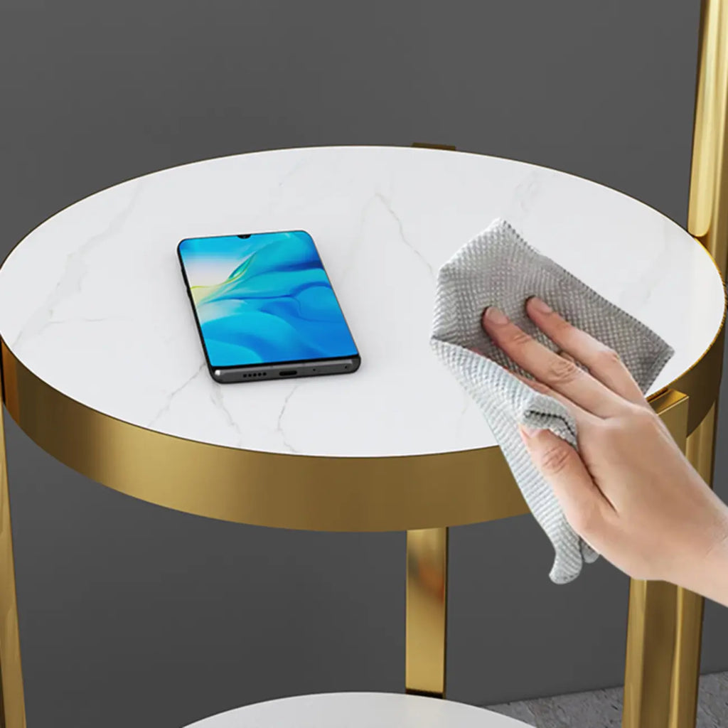 Modern Adjustable Height Metal Arc Floor Lamp with Storage Shelf