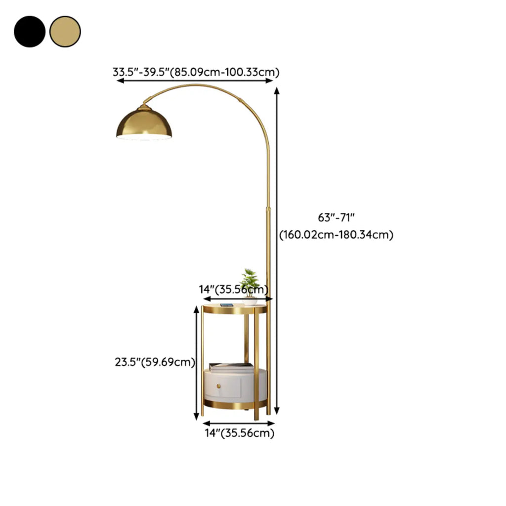 Modern Adjustable Height Metal Arc Floor Lamp with Storage Shelf