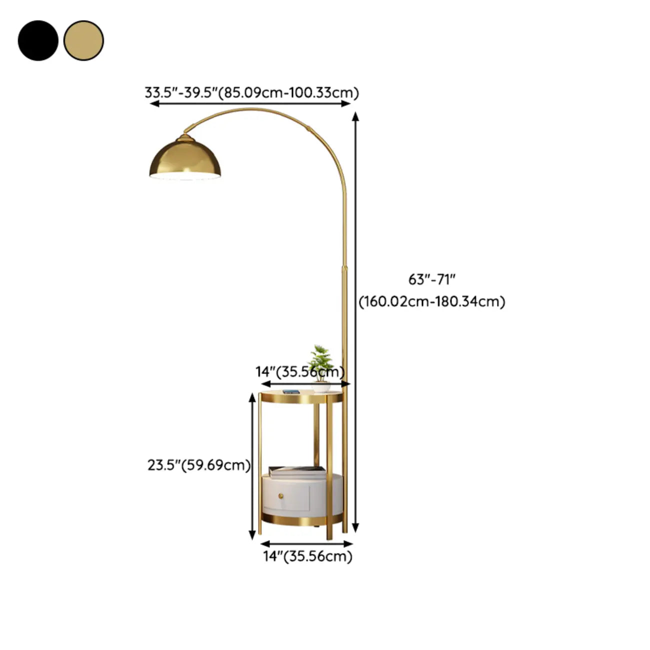 Modern Adjustable Height Metal Arc Floor Lamp with Storage Shelf