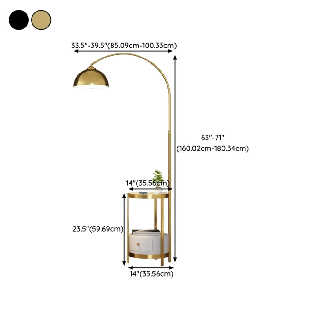 Modern Adjustable Height Metal Arc Floor Lamp with Storage Shelf