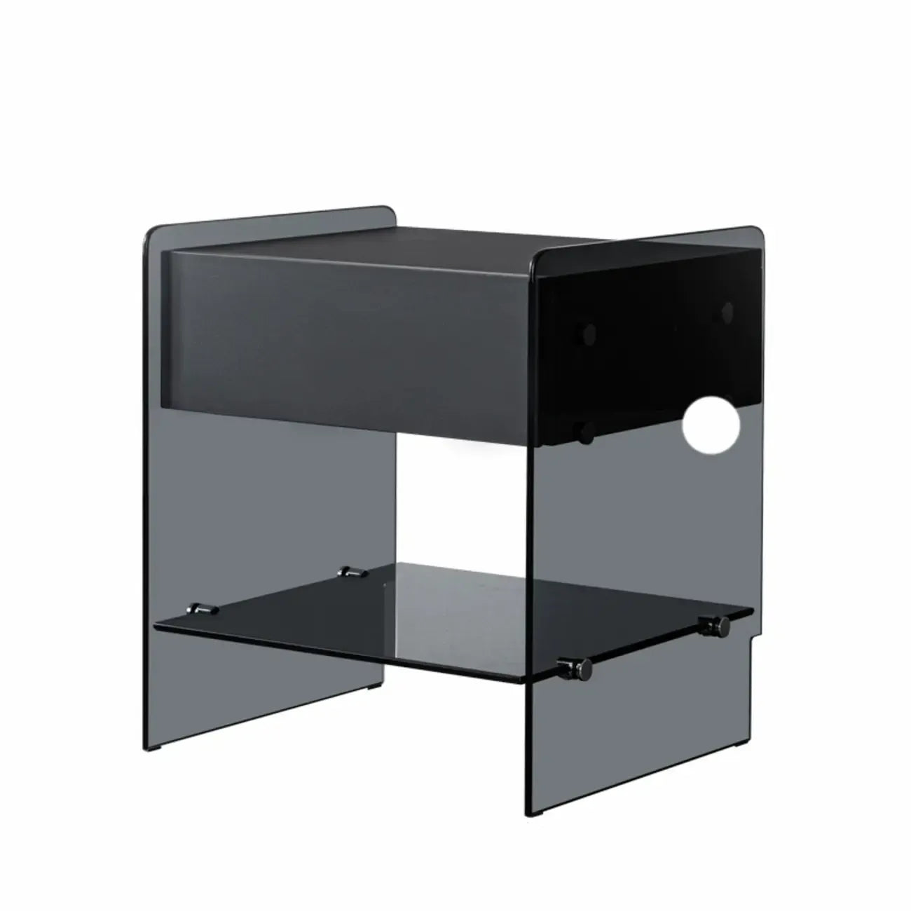 Black 2-Tier Glass Shelf Drawer Storage Narrow Nightstand