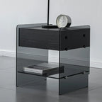 Black 2-Tier Glass Shelf Drawer Storage Narrow Nightstand