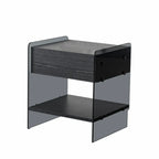 Black 2-Tier Glass Shelf Drawer Storage Narrow Nightstand