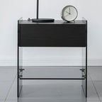 Black 2-Tier Glass Shelf Drawer Storage Narrow Nightstand