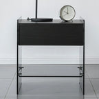 Black 2-Tier Glass Shelf Drawer Storage Narrow Nightstand