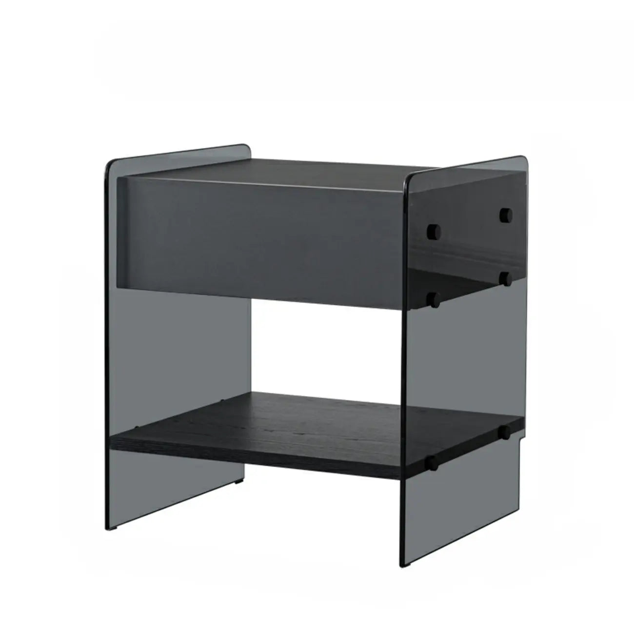 Black 2-Tier Glass Shelf Drawer Storage Narrow Nightstand