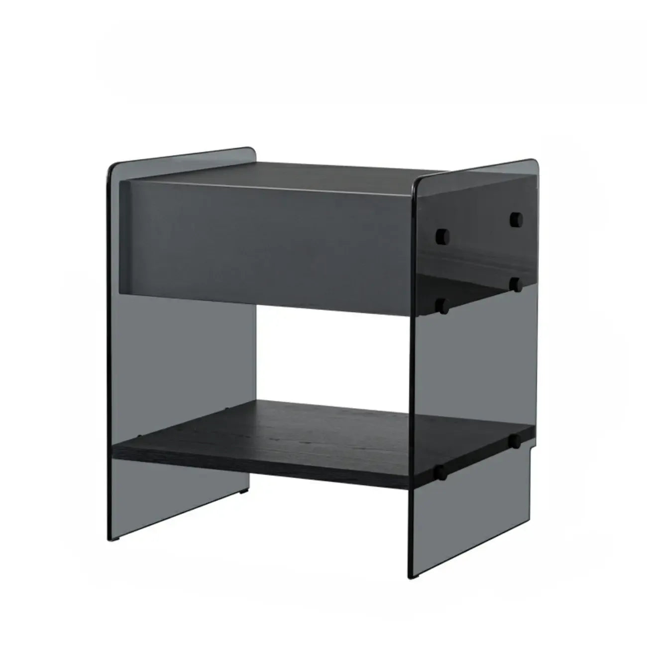Black 2-Tier Glass Shelf Drawer Storage Narrow Nightstand