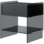 Black 2-Tier Glass Shelf Drawer Storage Narrow Nightstand