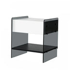 Black 2-Tier Glass Shelf Drawer Storage Narrow Nightstand