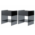 Black 2-Tier Glass Shelf Drawer Storage Narrow Nightstand