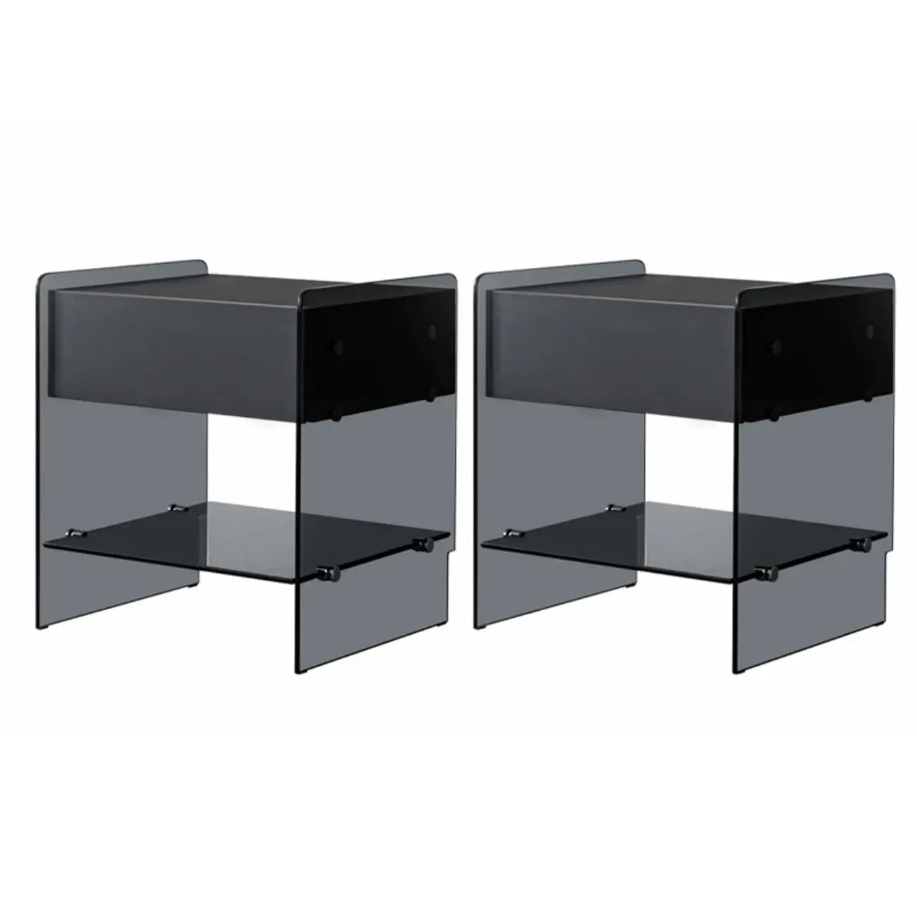Black 2-Tier Glass Shelf Drawer Storage Narrow Nightstand