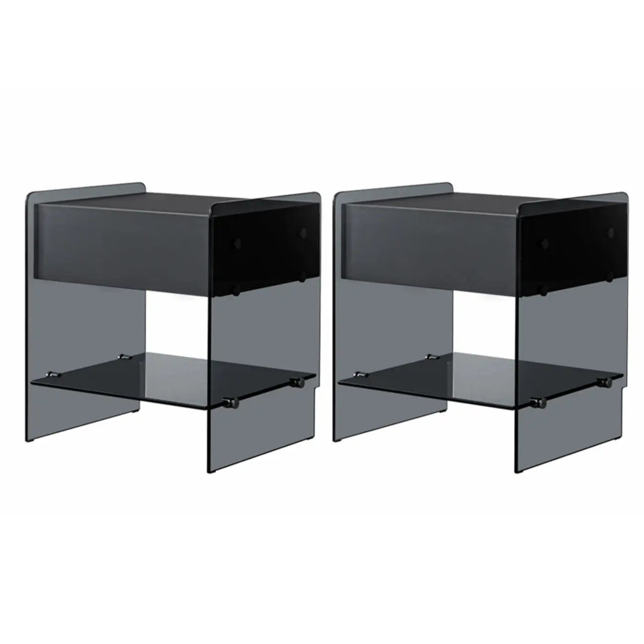 Black 2-Tier Glass Shelf Drawer Storage Narrow Nightstand