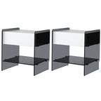 Black 2-Tier Glass Shelf Drawer Storage Narrow Nightstand