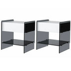 Black 2-Tier Glass Shelf Drawer Storage Narrow Nightstand