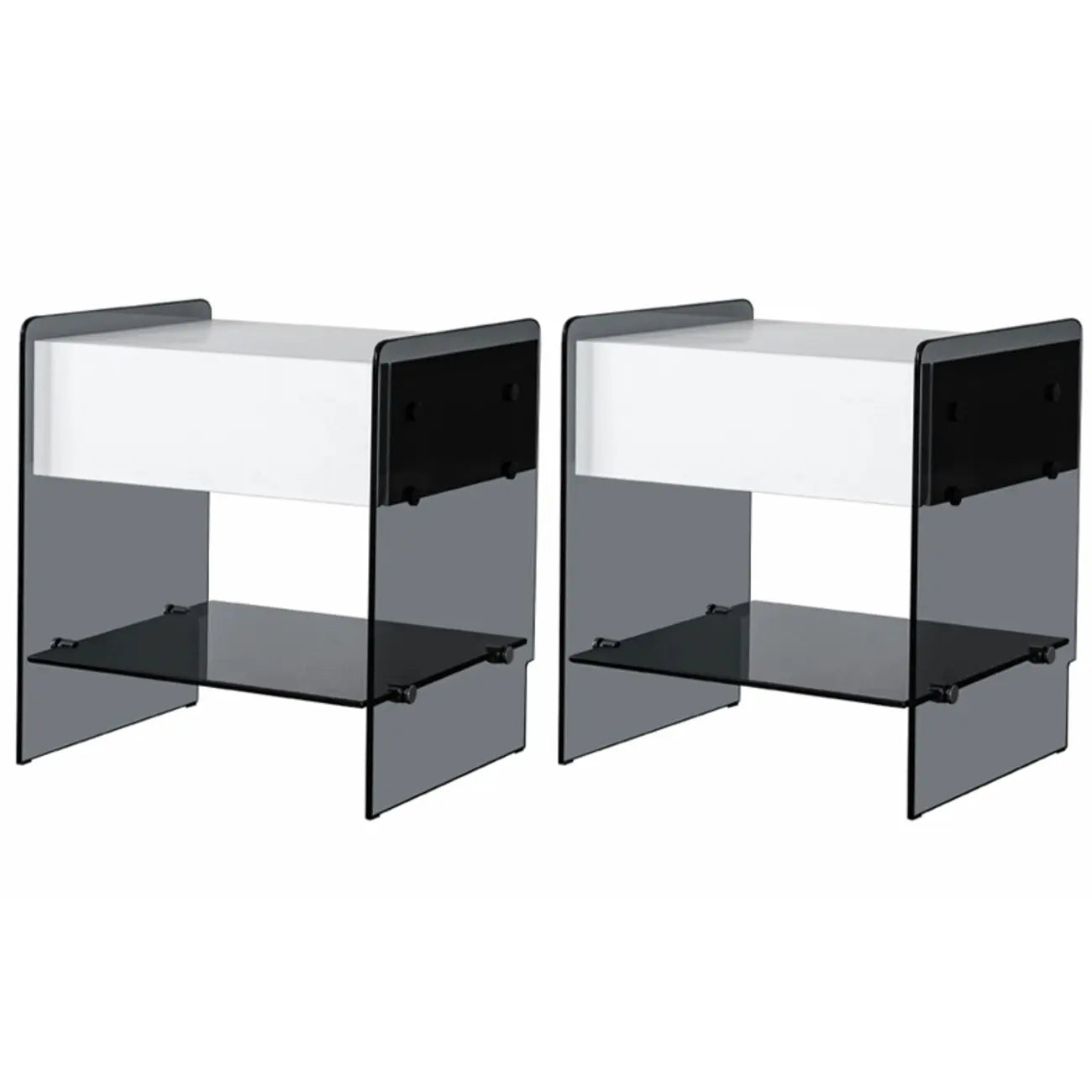 Black 2-Tier Glass Shelf Drawer Storage Narrow Nightstand
