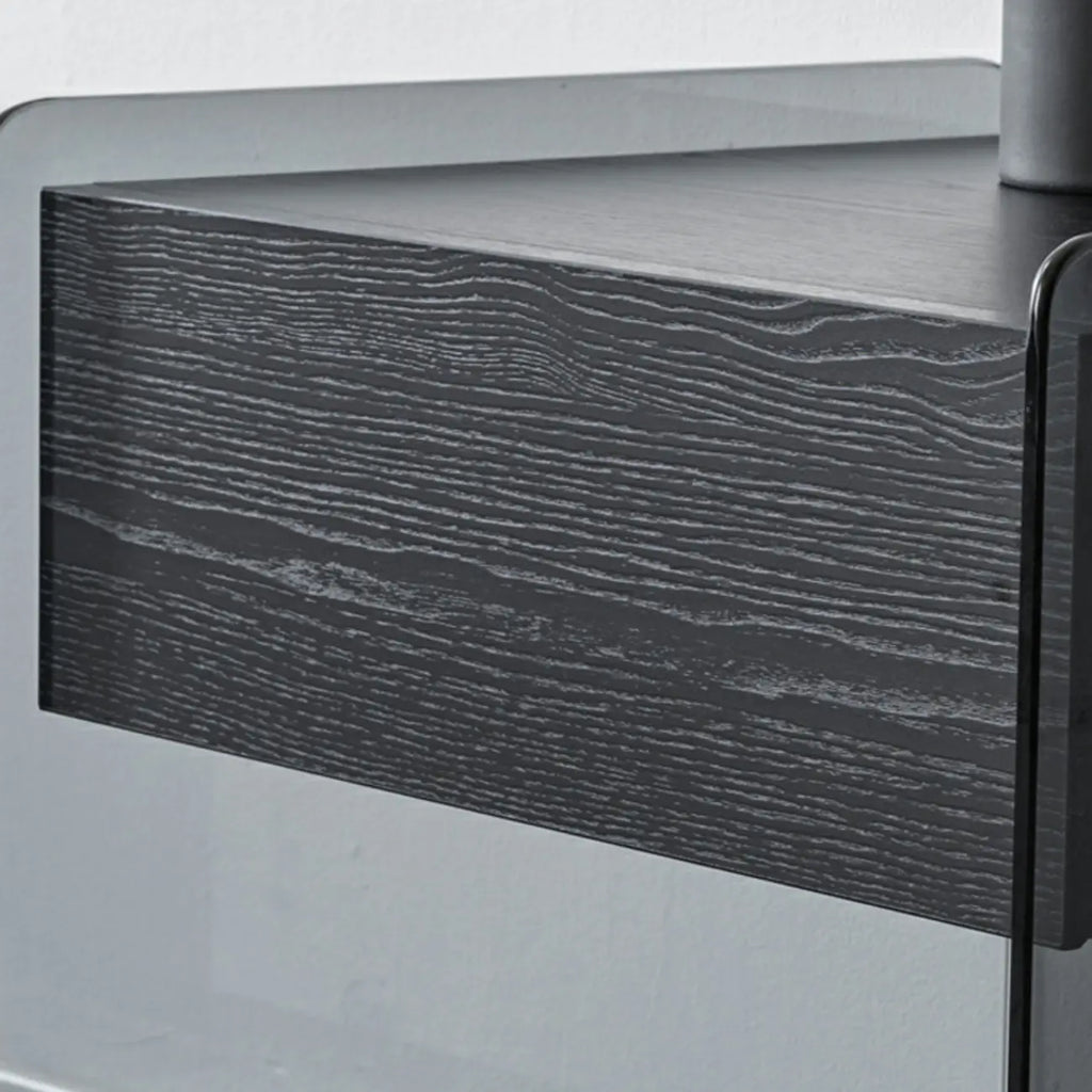 Black 2-Tier Glass Shelf Drawer Storage Narrow Nightstand