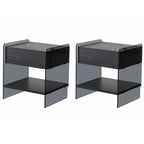 Black 2-Tier Glass Shelf Drawer Storage Narrow Nightstand
