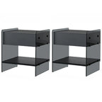 Black 2-Tier Glass Shelf Drawer Storage Narrow Nightstand