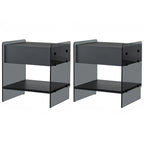 Black 2-Tier Glass Shelf Drawer Storage Narrow Nightstand