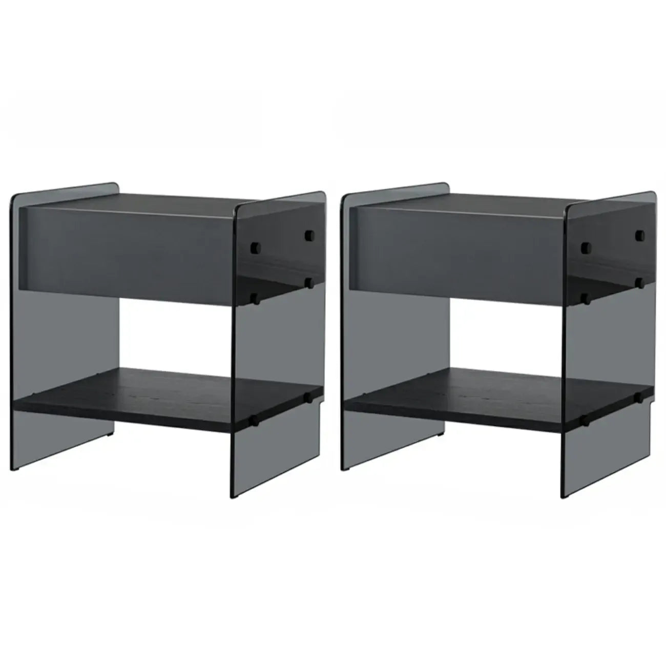 Black 2-Tier Glass Shelf Drawer Storage Narrow Nightstand