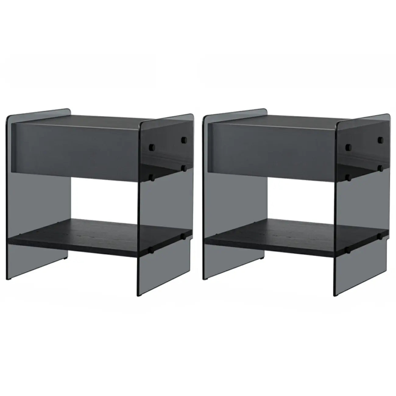 Black 2-Tier Glass Shelf Drawer Storage Narrow Nightstand
