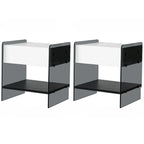 Black 2-Tier Glass Shelf Drawer Storage Narrow Nightstand