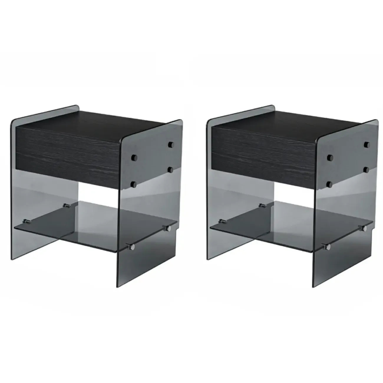 Black 2-Tier Glass Shelf Drawer Storage Narrow Nightstand