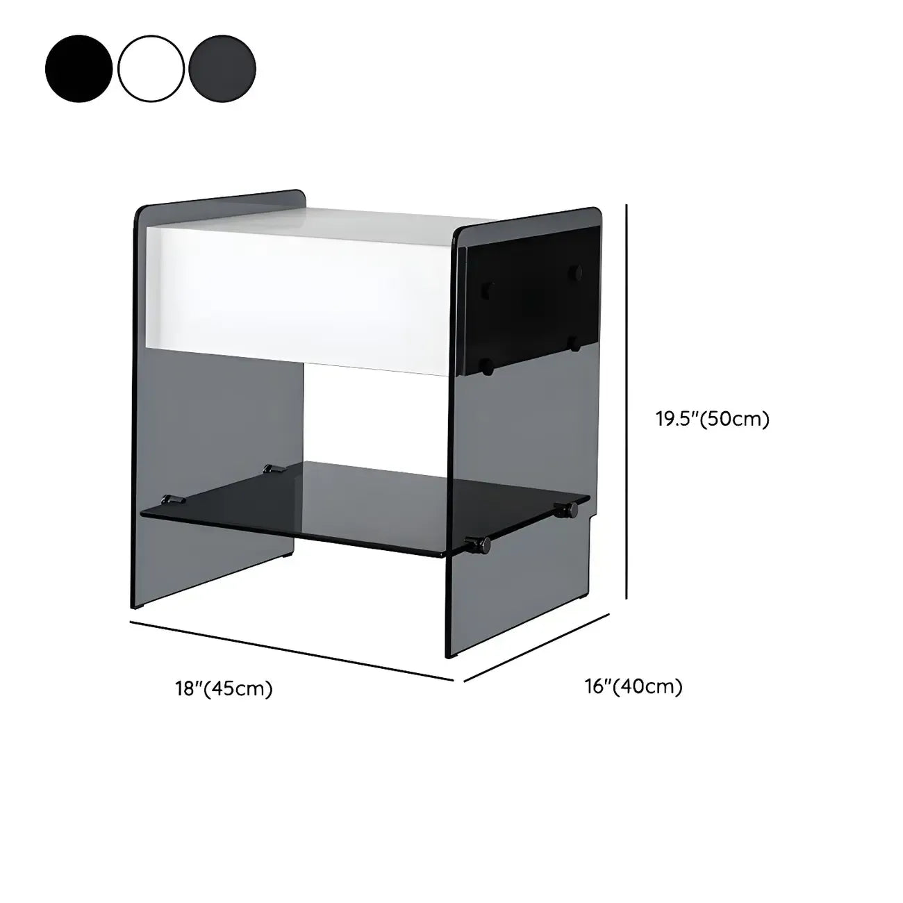 Black 2-Tier Glass Shelf Drawer Storage Narrow Nightstand