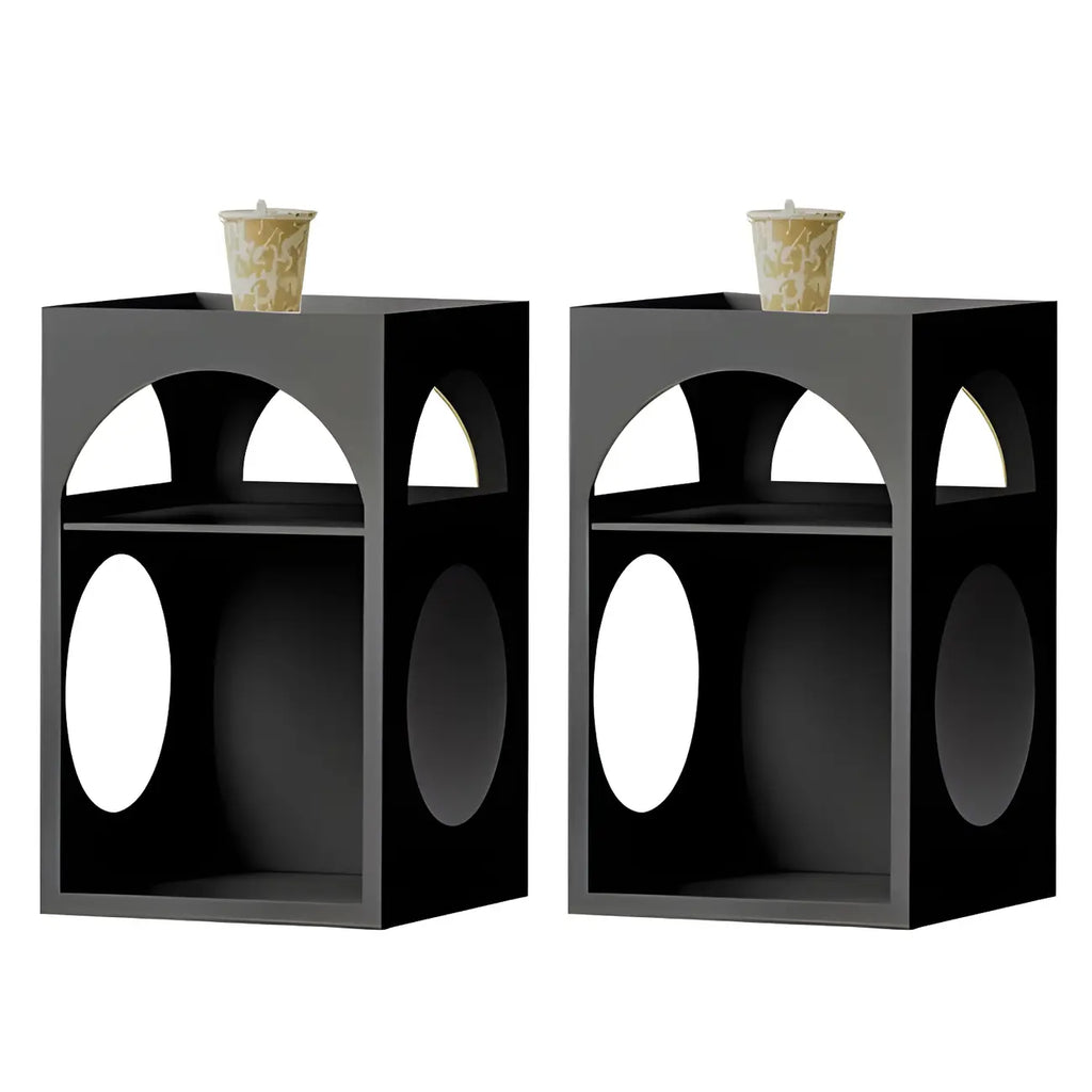 Narrow Cream Yellow Metal Arched Open Storage Nightstand