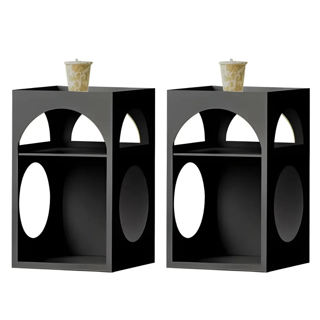 Narrow Cream Yellow Metal Arched Open Storage Nightstand