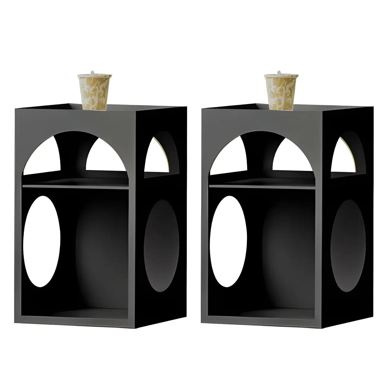 Narrow Cream Yellow Metal Arched Open Storage Nightstand
