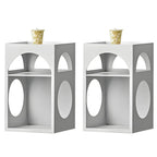 Narrow Cream Yellow Metal Arched Open Storage Nightstand