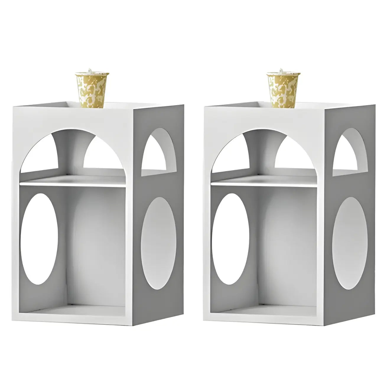 Narrow Cream Yellow Metal Arched Open Storage Nightstand