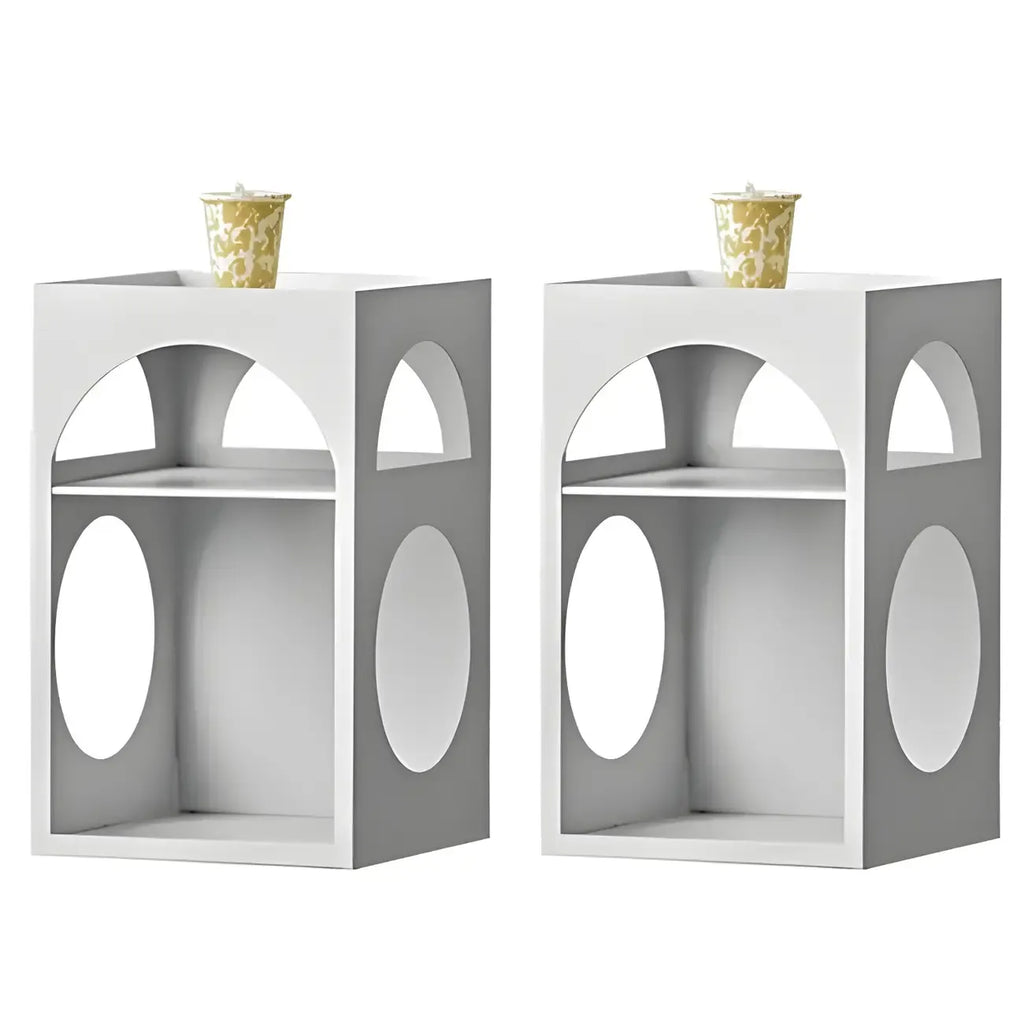 Narrow Cream Yellow Metal Arched Open Storage Nightstand
