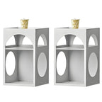 Narrow Cream Yellow Metal Arched Open Storage Nightstand