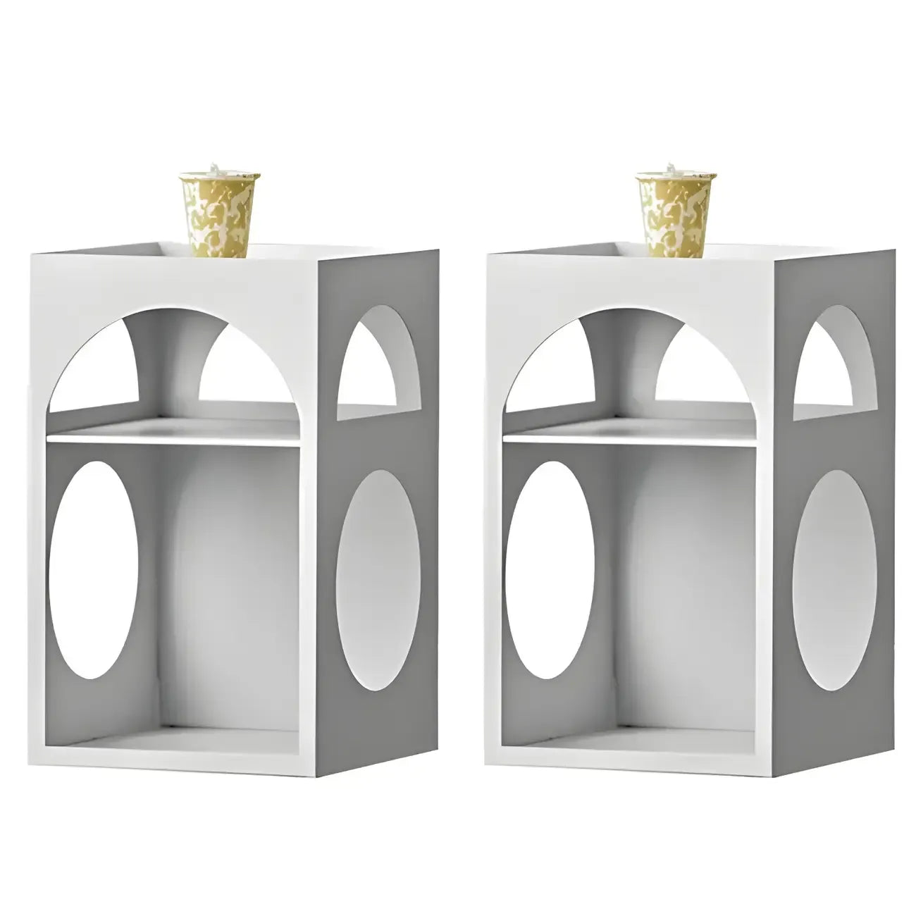 Narrow Cream Yellow Metal Arched Open Storage Nightstand