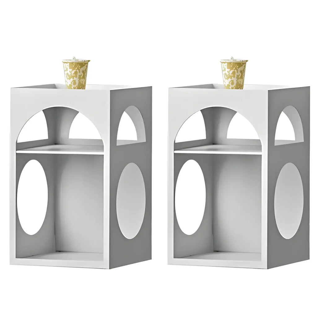 Narrow Cream Yellow Metal Arched Open Storage Nightstand