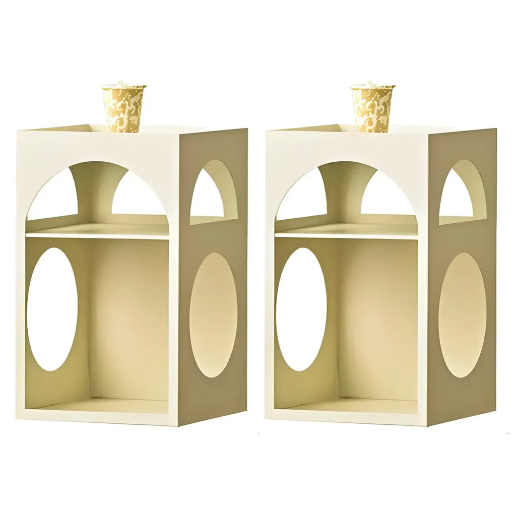 Narrow Cream Yellow Metal Arched Open Storage Nightstand