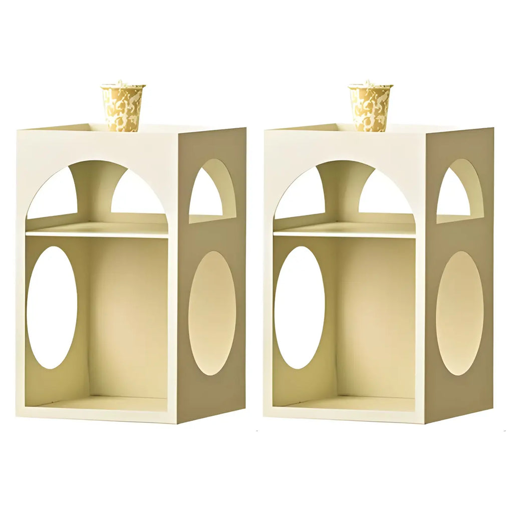 Narrow Cream Yellow Metal Arched Open Storage Nightstand