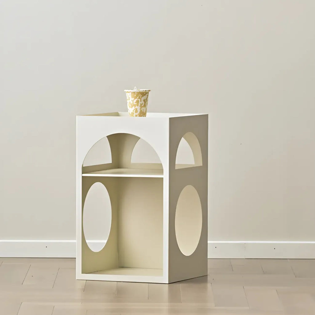 Narrow Cream Yellow Metal Arched Open Storage Nightstand