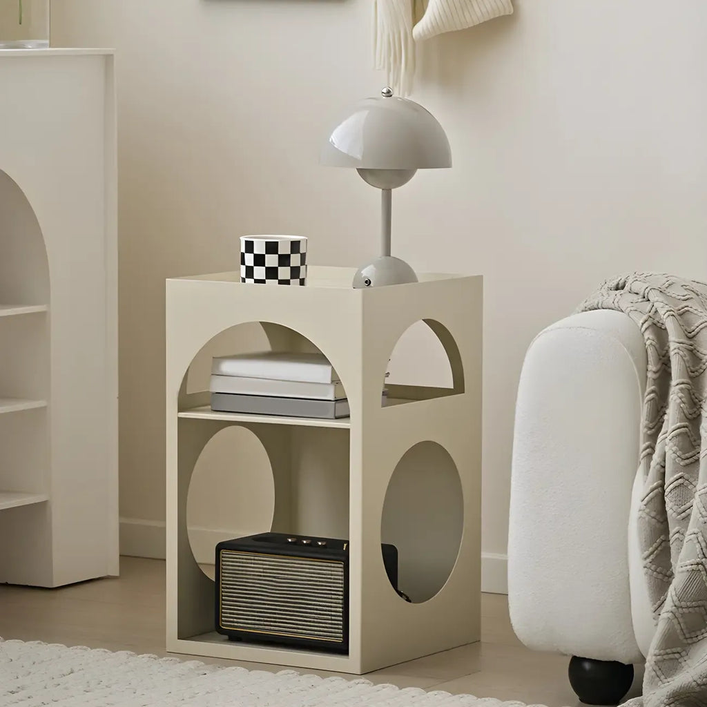 Narrow Cream Yellow Metal Arched Open Storage Nightstand