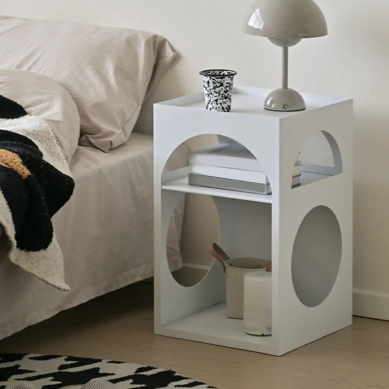 Narrow Cream Yellow Metal Arched Open Storage Nightstand